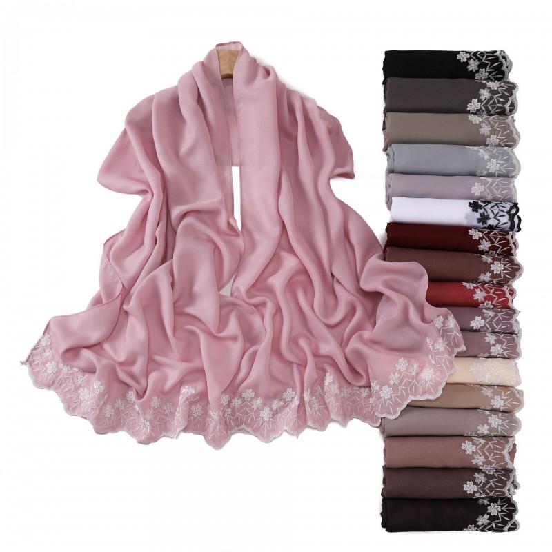 Floral Embroidered Solid Color Scarf Shawl Wrap Lightweight UV Protection Accessory Women