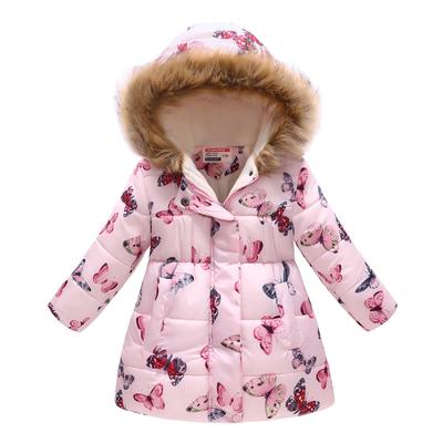 Girls Puffer Coat with Flower Print and Fleece Hood Perfect for Winter Warm and Stylish