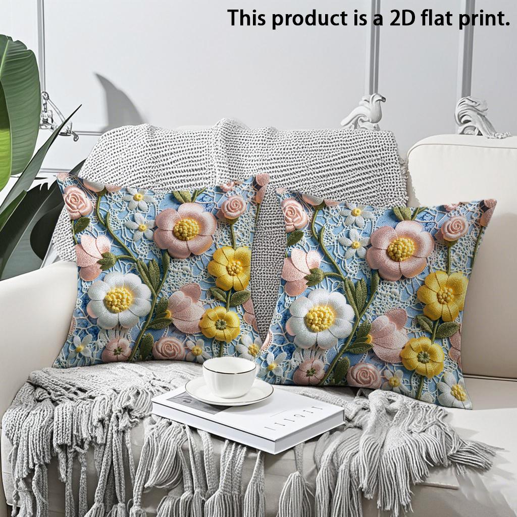 

2pcs 3D Embossed Style Floral Print Throw Pillow Covers Decorative Soft Pillowcases for Sofa Bedroom Living Room Cushion cover 45x45cm-2pcs