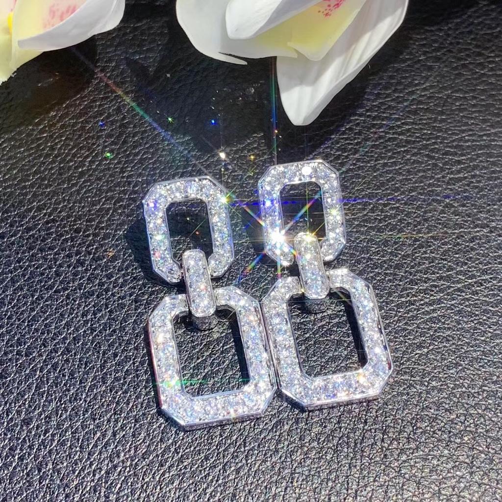 Geometric Stud Earrings, Slightly Studded with Diamonds, Geometric Necklace Pendant.