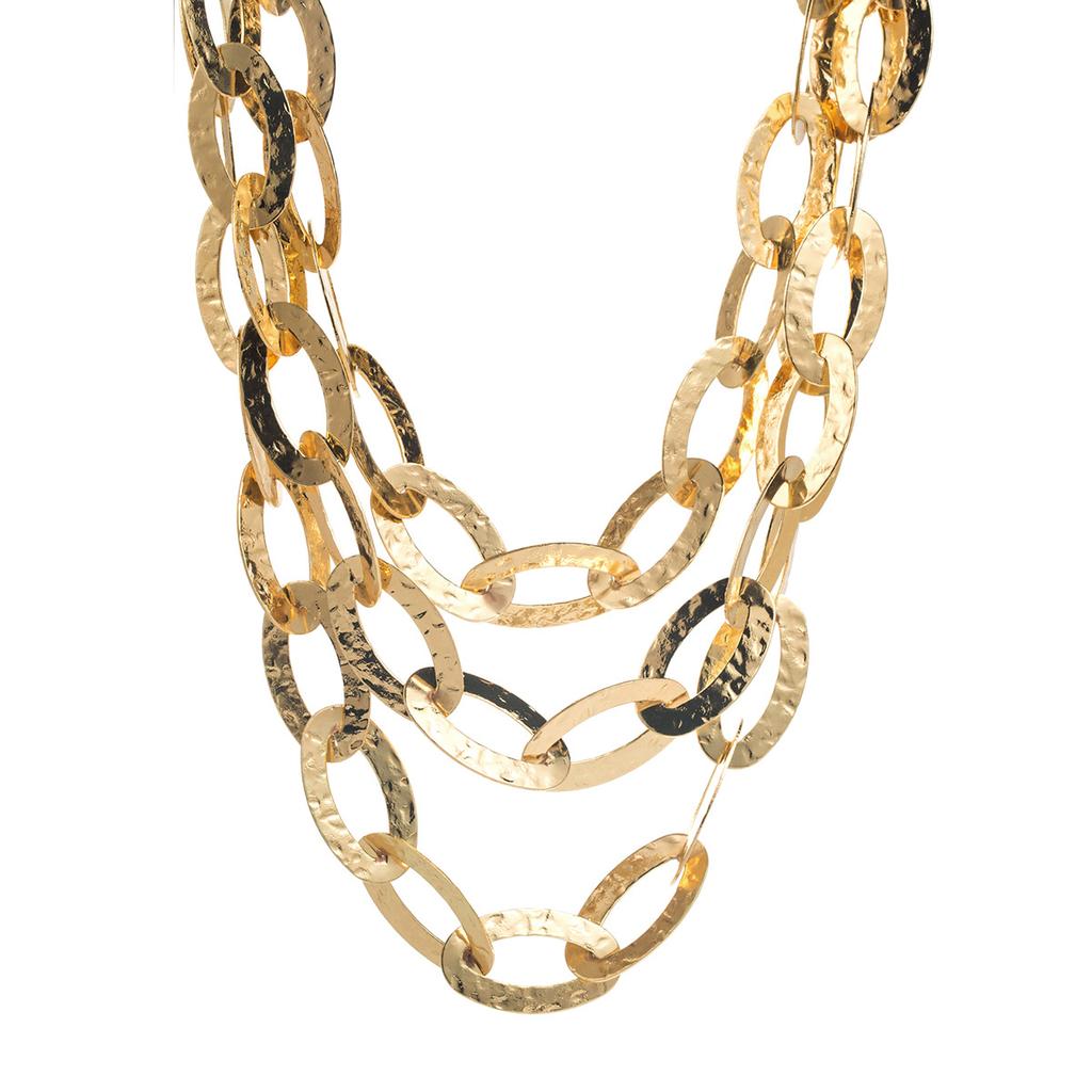 Personalized Multi-layer Oval Ring Buckle Chain Necklace, Fashionable Temperament Metal Feeling Stacked Collarbone Chain