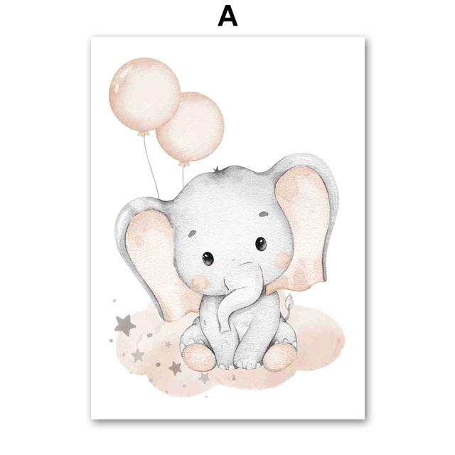 Cute Elephant Hot Balloon Moon Rainbow Cloud Nursery Wall Art Canvas Painting Posters And Prints Pictures Baby Kids Room Decor
