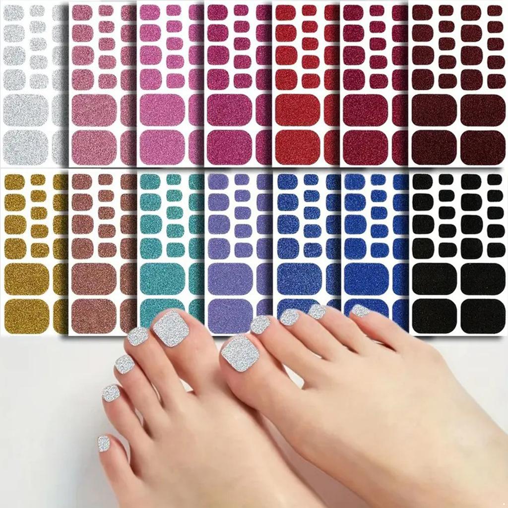10Pcs Solid Color Toe Nail Stickers for Women Girls Easy Apply Self Adhesive Polish Strips with Nail File Manicure Tools Long Wearing Waterproof Nail