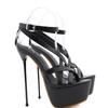 Sexy Club Narrow Band Crossover Hollow Women's Sandals Waterproof Peep Toe Buckle Strap Thin High Heels Roman Shoes Black