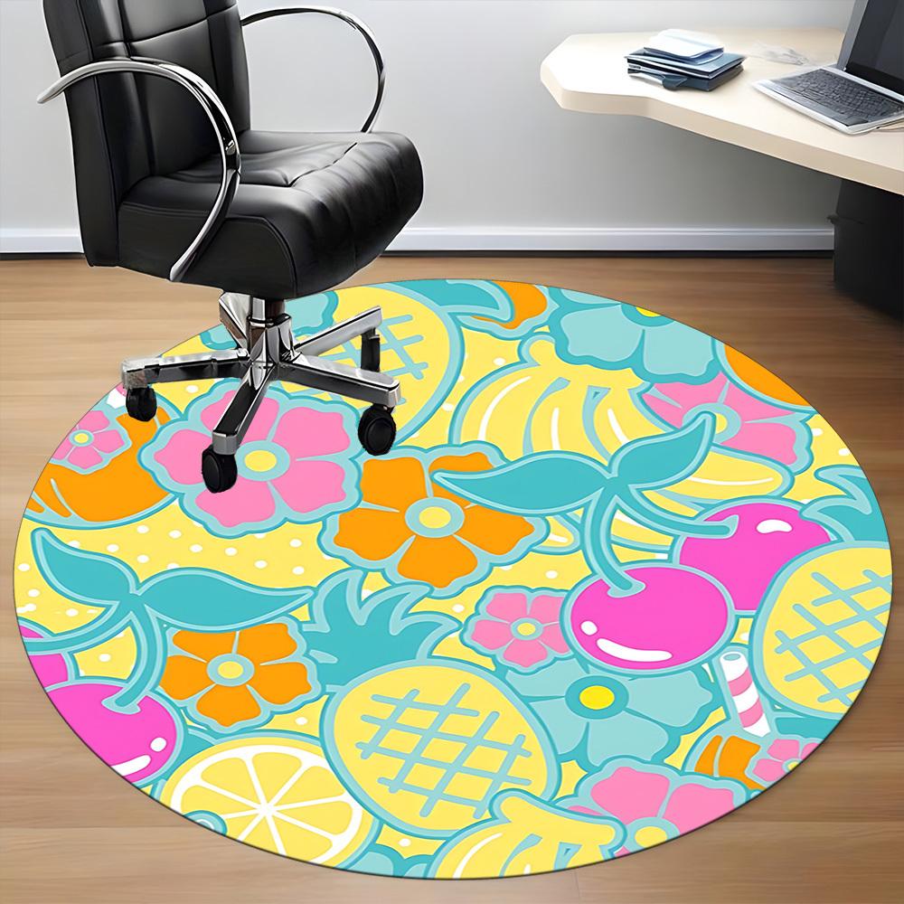 1pc Pineapple Floral Pattern Office Round Rug, Non-slip, Soft and Durable Office Rug for Interior Decoration, Perfect for Office, Beautiful Decoration