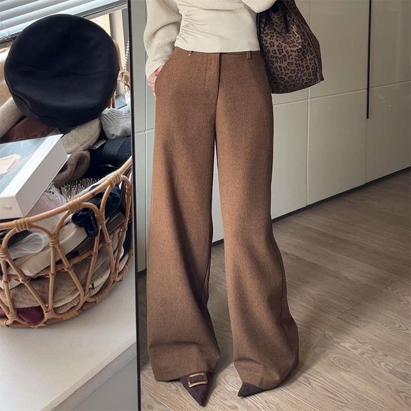 

Colorblock High-Waisted Wool Wide-Leg Pants - Slimming & Stylish Solid Color Series S Under 95 lbs