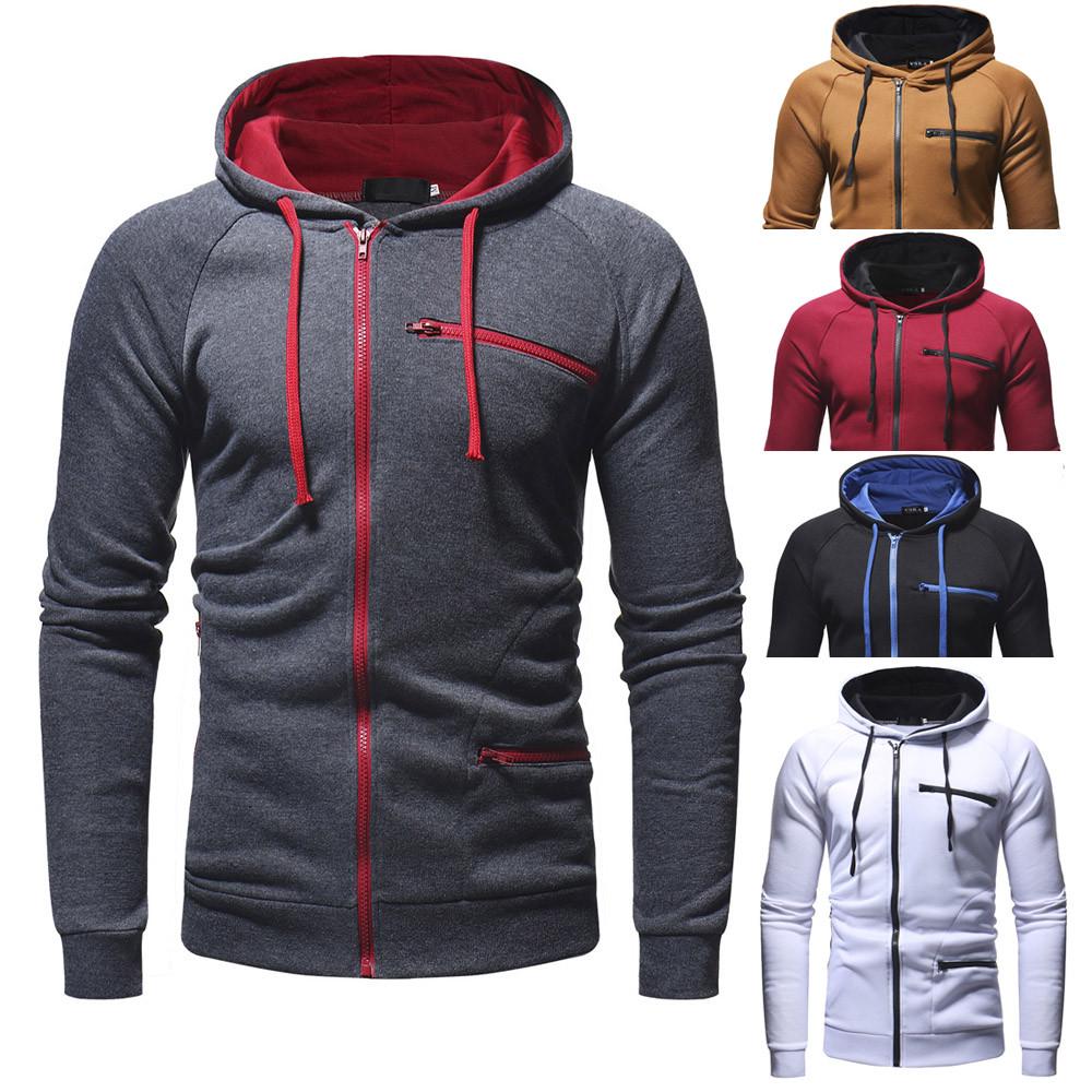 Men's Autumn Casual Solid Long Sleeve Hoodie Sweatshirt Top Outwear