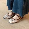 Women's Chunky Heels Summer Vintage Square Toe Weave Hollow Breathable Mary Jane Shoes Fashion Buckle Strap Comfortable Sandals