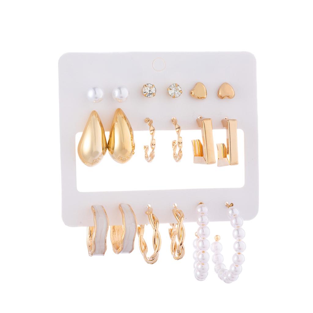 Diamond Water Drop Love Pearl Earrings Women'S Fashion Temperament Earrings Simple Design Sense Niche Earrings Set