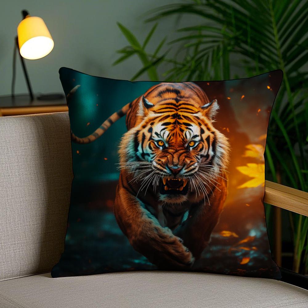 

Tiger Animal Print Pillow Case Silky Elegant Comfort Sofa Bed Invisible Zipper 30X30cm