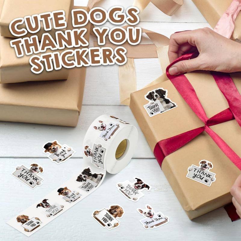 500PCS Self Adhesive Dog Thank You Stickers Roll Cute Puppy Labels for Envelope Seals Holiday Gift Packaging Tags