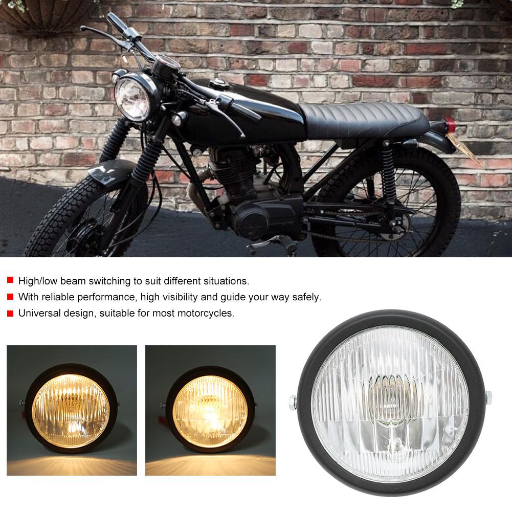 12V Universal Motorcycle Waterproof Dustproof Retro Headlamp HighLow Beam Front HeadlightBlack