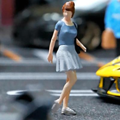 1/64 Miniature Figure Dollhouse Decor Blue Skirt Girl Resin Diorama Model Building Kits for