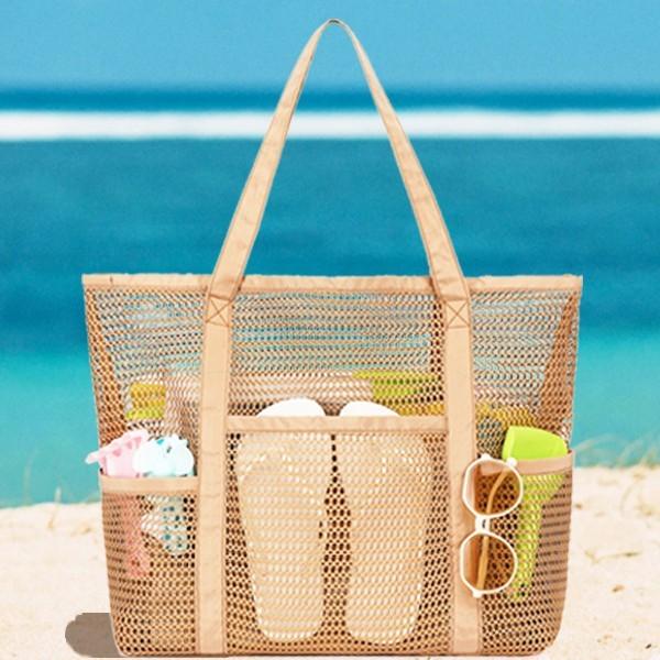 Große Netz-Strandtasche mit mehreren Taschen für Reise- und Schwimmaufbewahrung