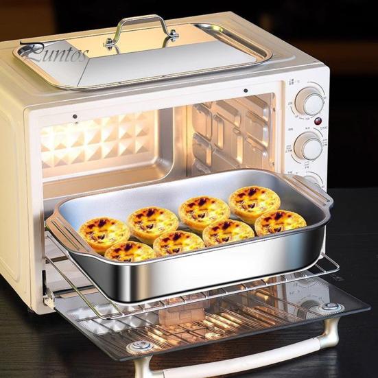 Deep Rectangular Baking Pan Stainless Steel Pan, with Handles, Heavy-Duty Tray, Commercial Grade High Temperature Resistant Durable Kitchenware,