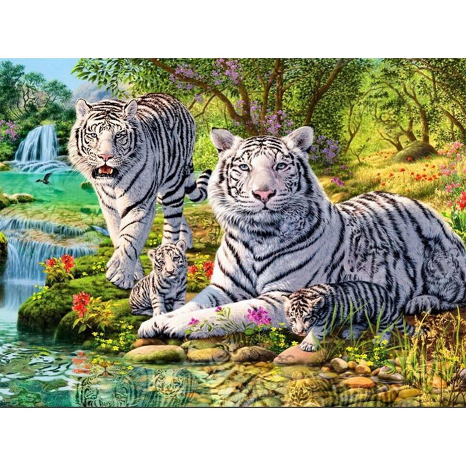5D DIY diamantová malba Zvířecí obrázek Kulatý tygr Diamantové vyšívání Štrasová mozaika Domácí dekorace Dárek