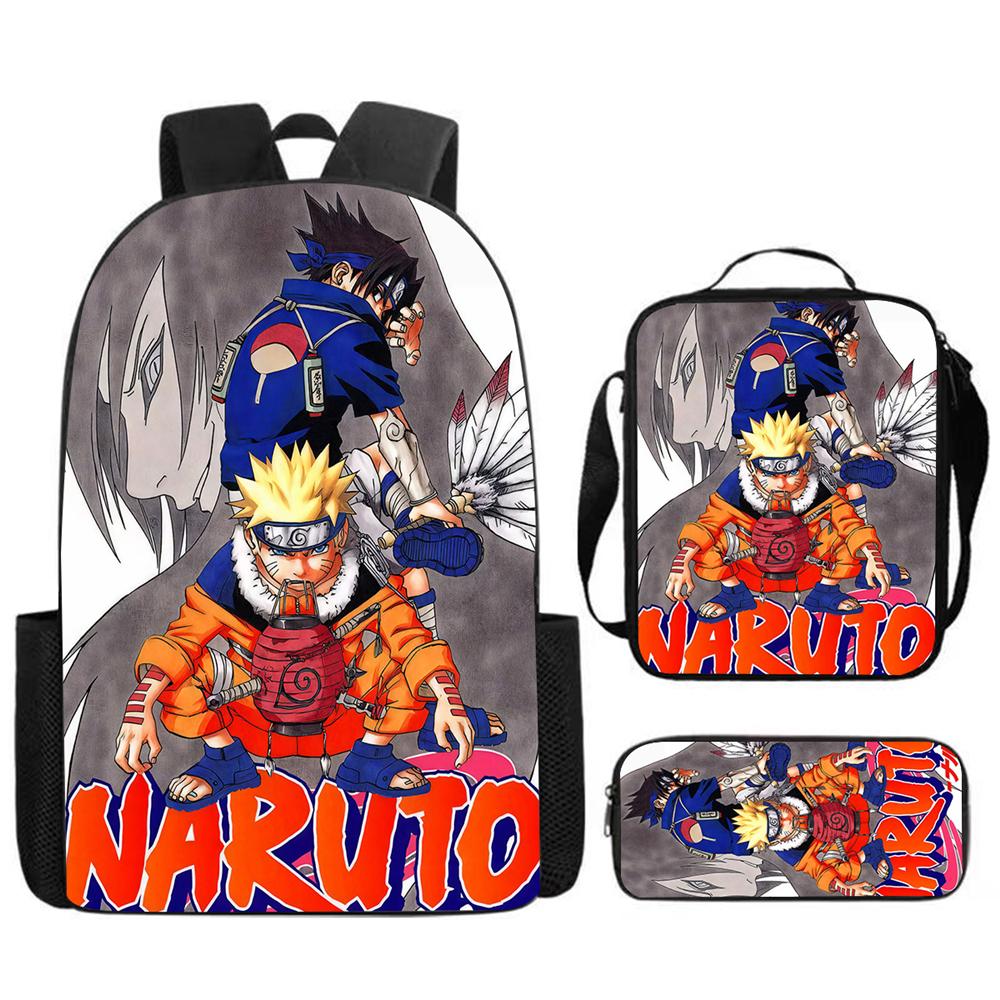 3Pcs Set NARUTO Anime Kids Mochila School Backpack with Lunch Bag & Pencil Case,Lightweight & Durable,For Ages 6-10 Boys & Girls