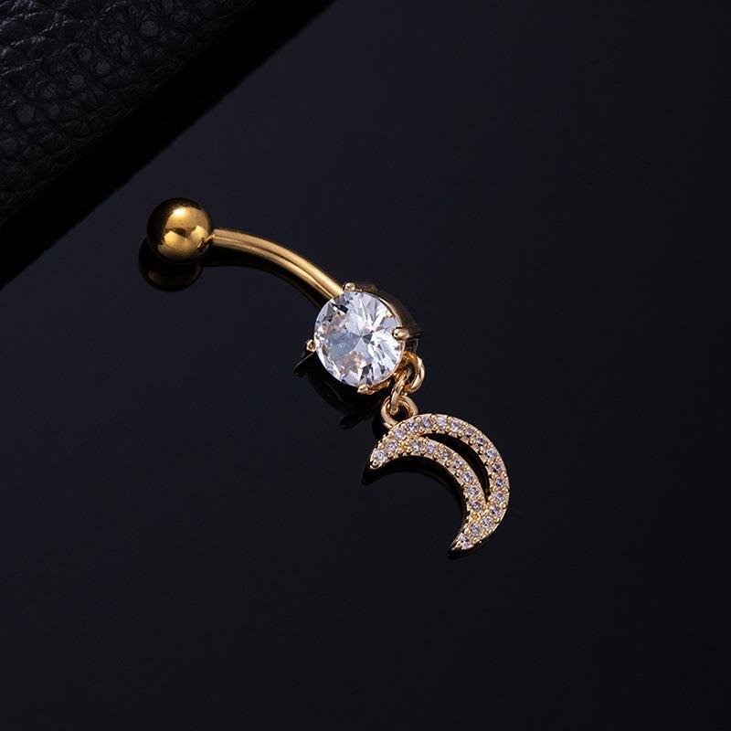 Colored Zircon Spiral Navel Nail Wind Star Moon Navel Ring Pierced Tassel Navel Buckle