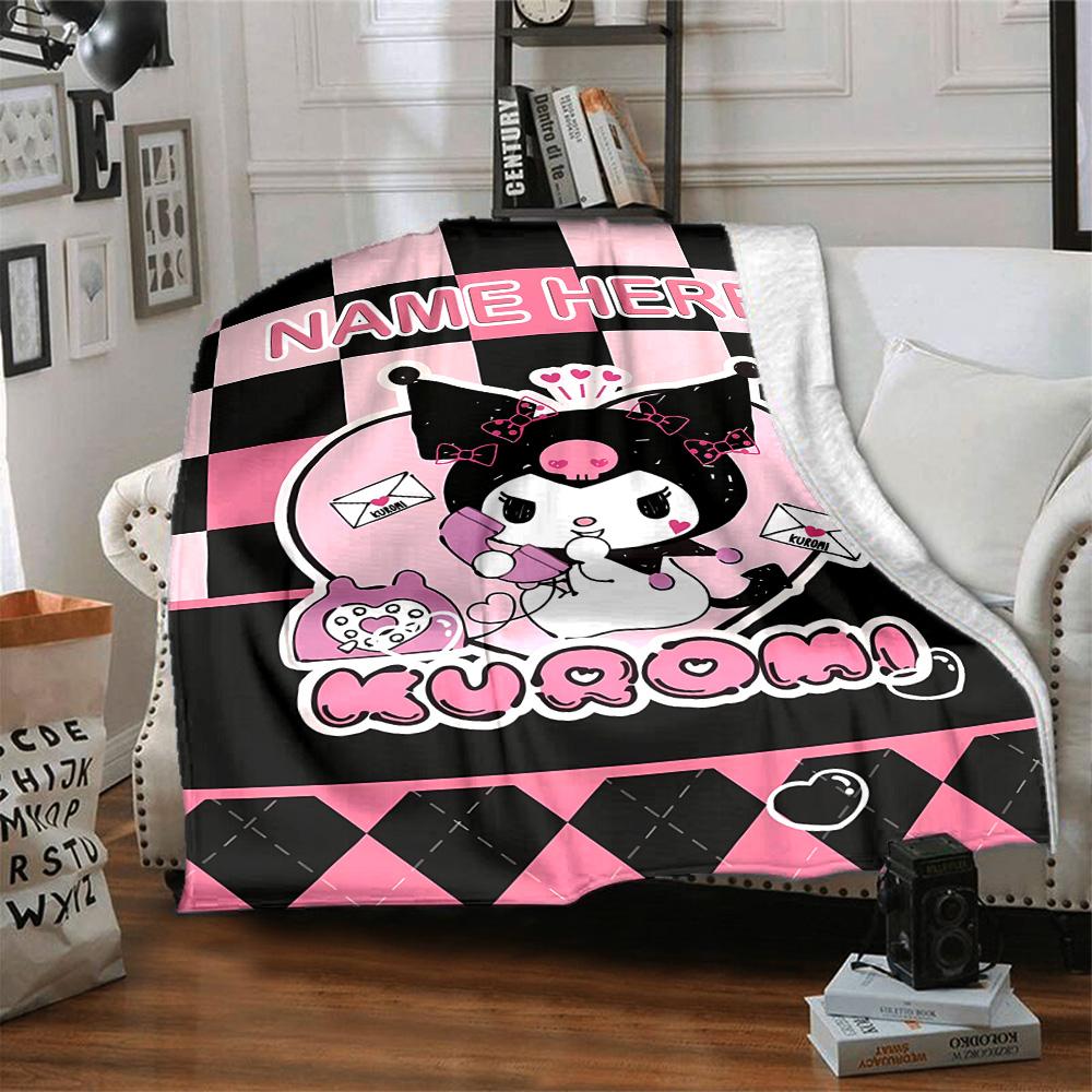 Customizable Kuromi8 Throw Blanket – Personalized Name, All-Season Cozy Snug Blanket, Machine Washable, Personalized Blanket