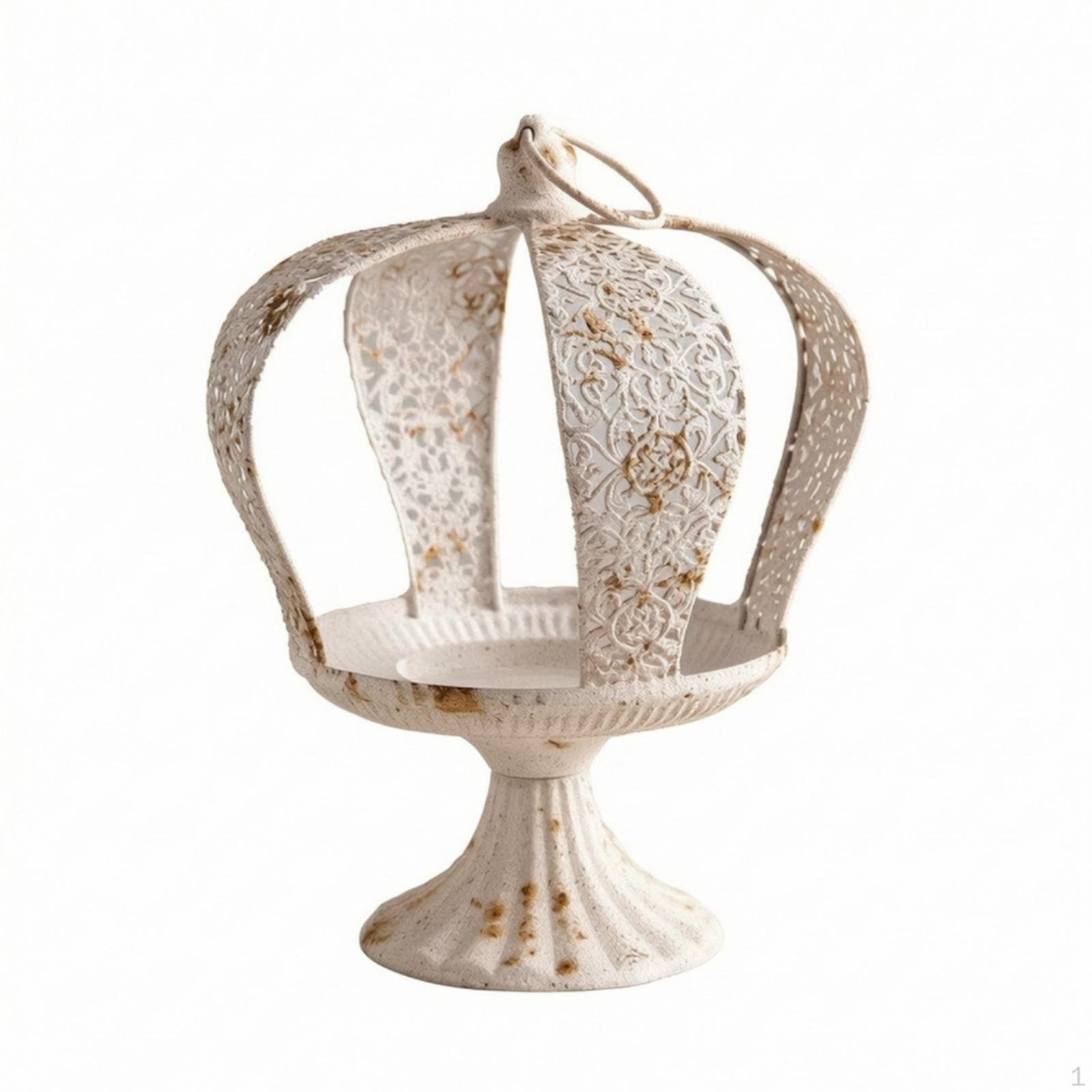 Crown Candle Holder Openwork with Pedestal Distressed Glass Candlestick for