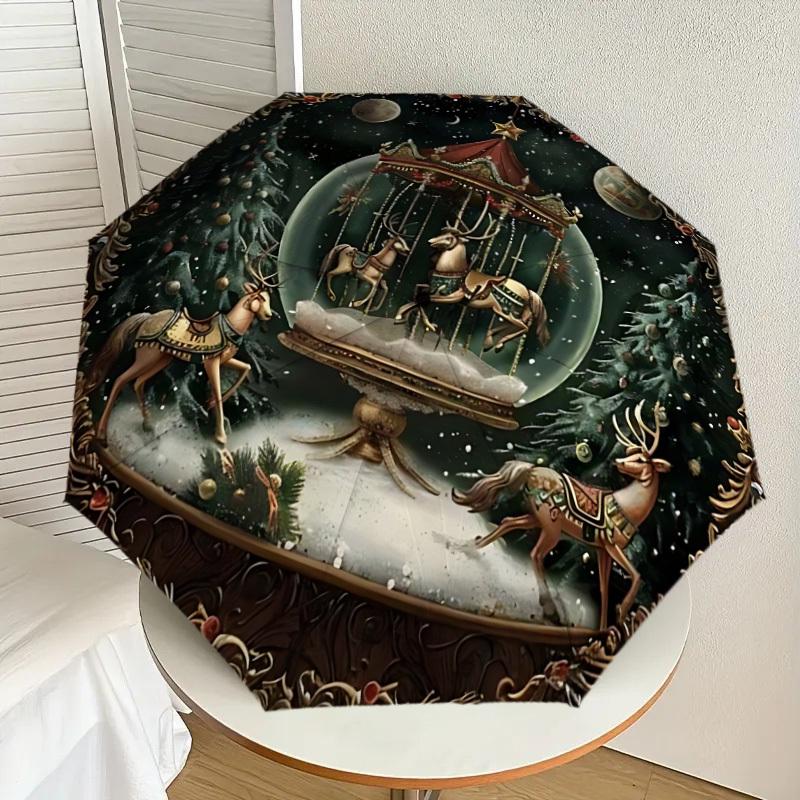 

1pc Wonderland Snowglobe Automatic Folding Umbrella, Heavy-Duty 8-Rib Construction, Perfect for Everyday yy251114132