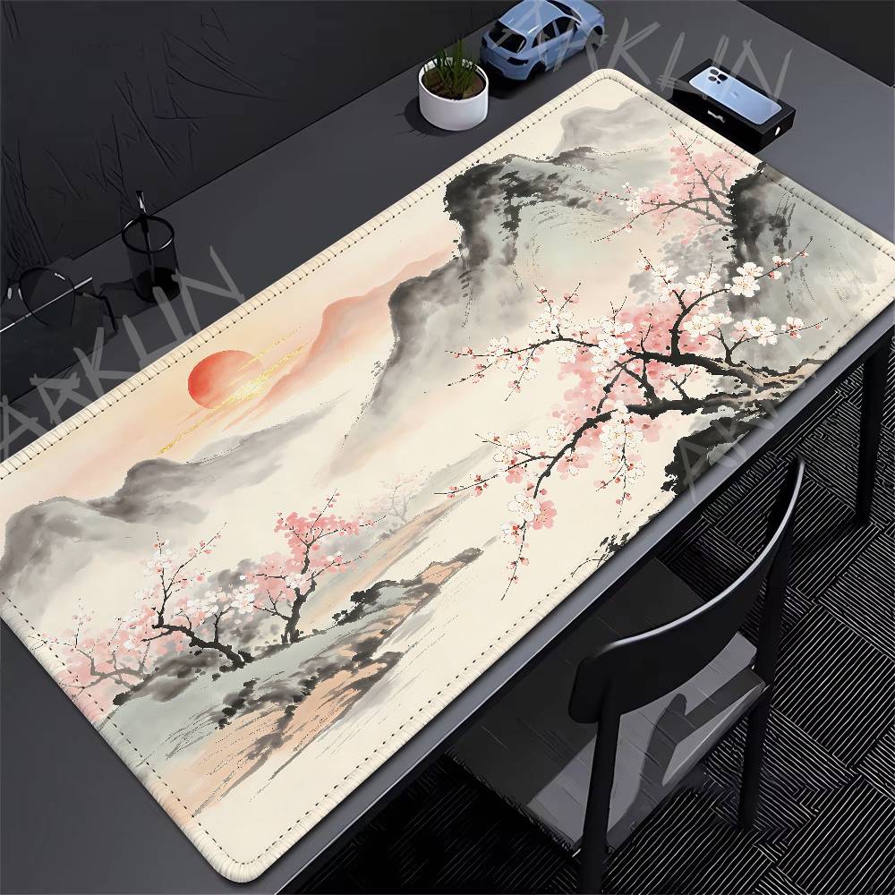 Landscape Ink Painting Mouse Pad Watercolor Mountain View Desk Mat NonSlip Waterproof Smooth For Office Home Desktop Decoration