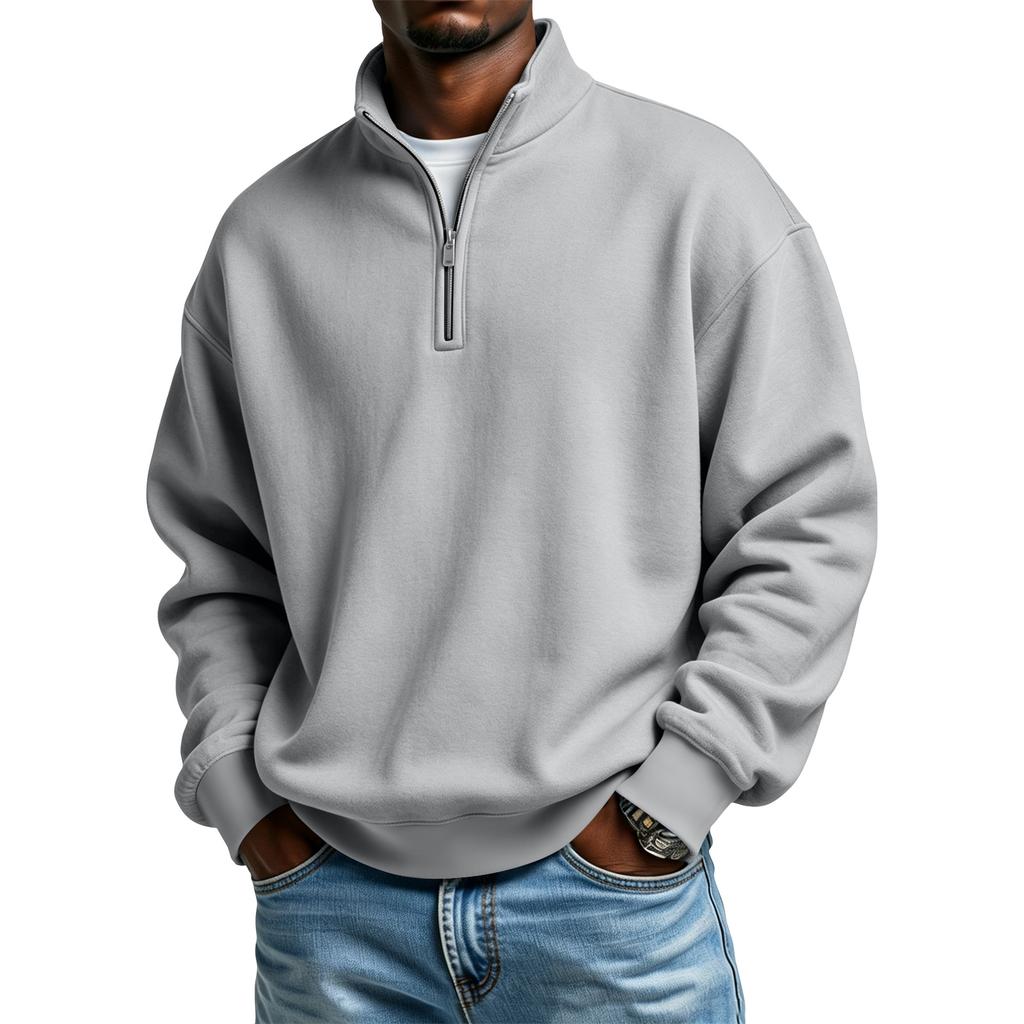 Men's Casual Half-Zip Stand Collar Sweatshirt Color Winter Long Sleeve Pullover