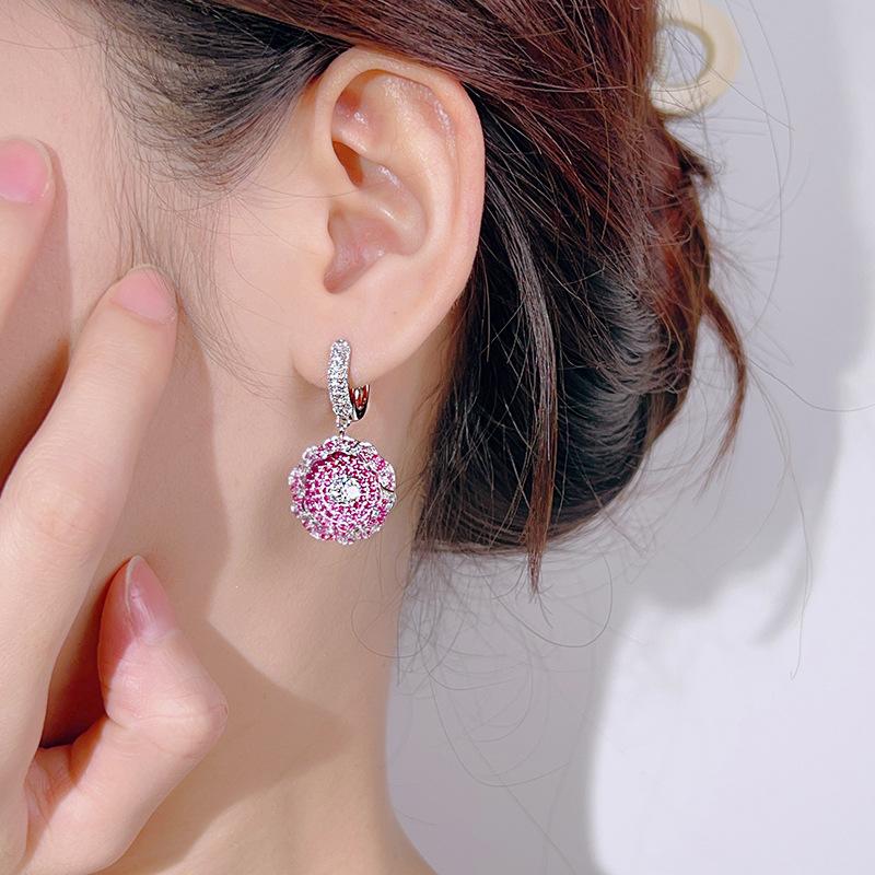 Autumn and winter earrings jewelry light luxury hollow full diamond ruby fashion versatile women's earrings