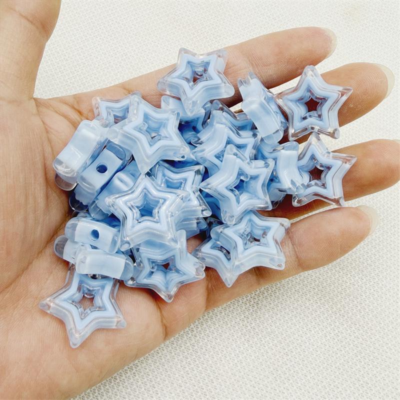 10PCS 21mm Transparent Hollow Out Pentagram Vertical Hole Bead Acrylic Straight Hole  Bead DIY Mobile Phone Chain Accessory