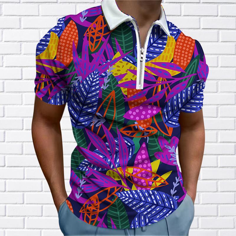 Happy Show Heren Shirt Polo Casual Rits Korte Mouw Mode Casual Rits Zomer Lente Regular Fit 3D Zonnebloem Print Shirt 5XL