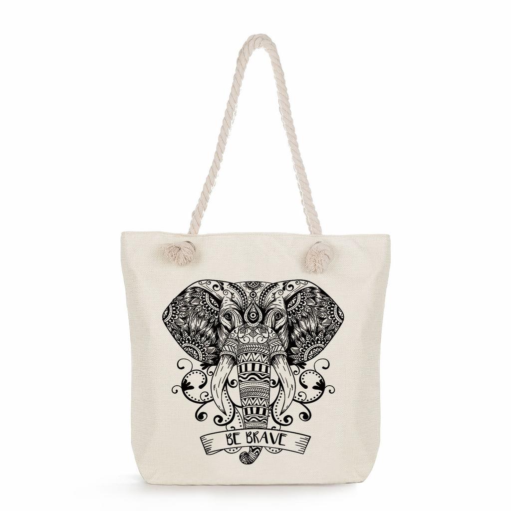Geometric patterns print thick rope single-shoulder beach bag 7282 CLE