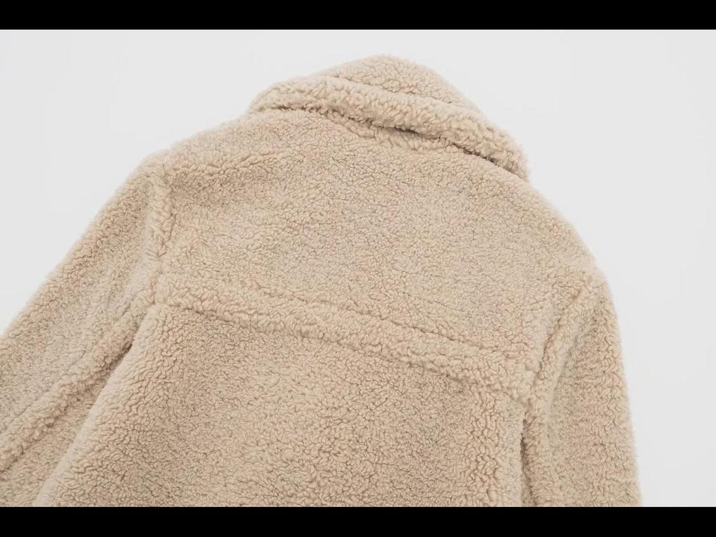 Palton lung din piele de miel, stil european și american, pentru femei, de iarnă, cald, cu două rânduri de nasturi (1255700)