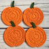 Autumn Crochet Pumpkin Coasters, Fabric Handmade Drink Pads, Fall Farmhouse Decoration, Table Accessory, Halloween Kitchen Gift.