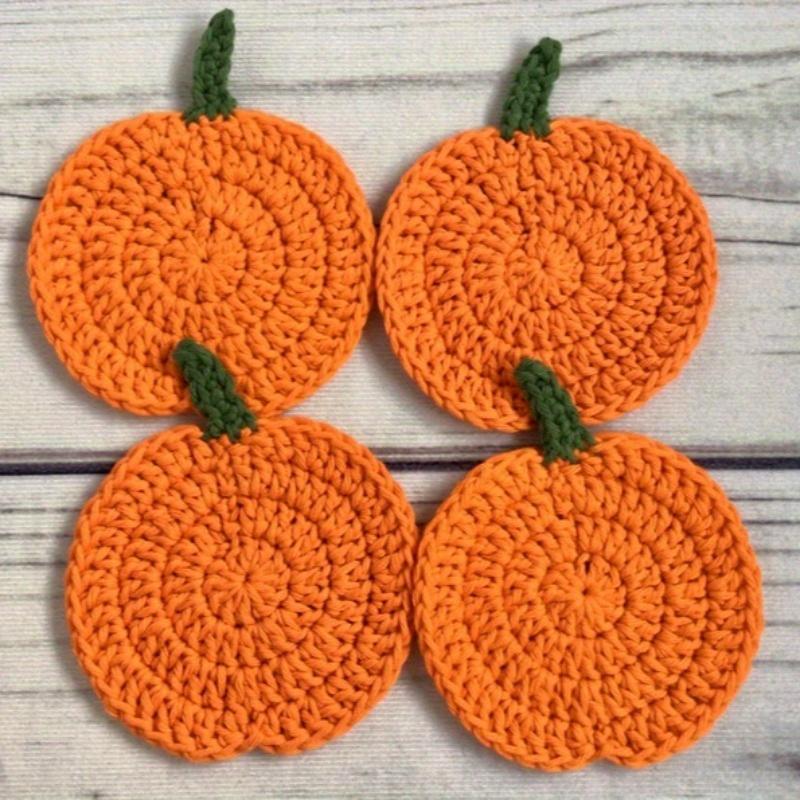 Autumn Crochet Pumpkin Coasters, Fabric Handmade Drink Pads, Fall Farmhouse Decoration, Table Accessory, Halloween Kitchen Gift.