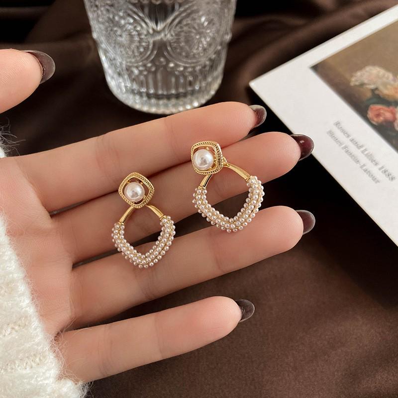 Large Retro 925 Pearl Earrings with Niche Ear Buckles for Women