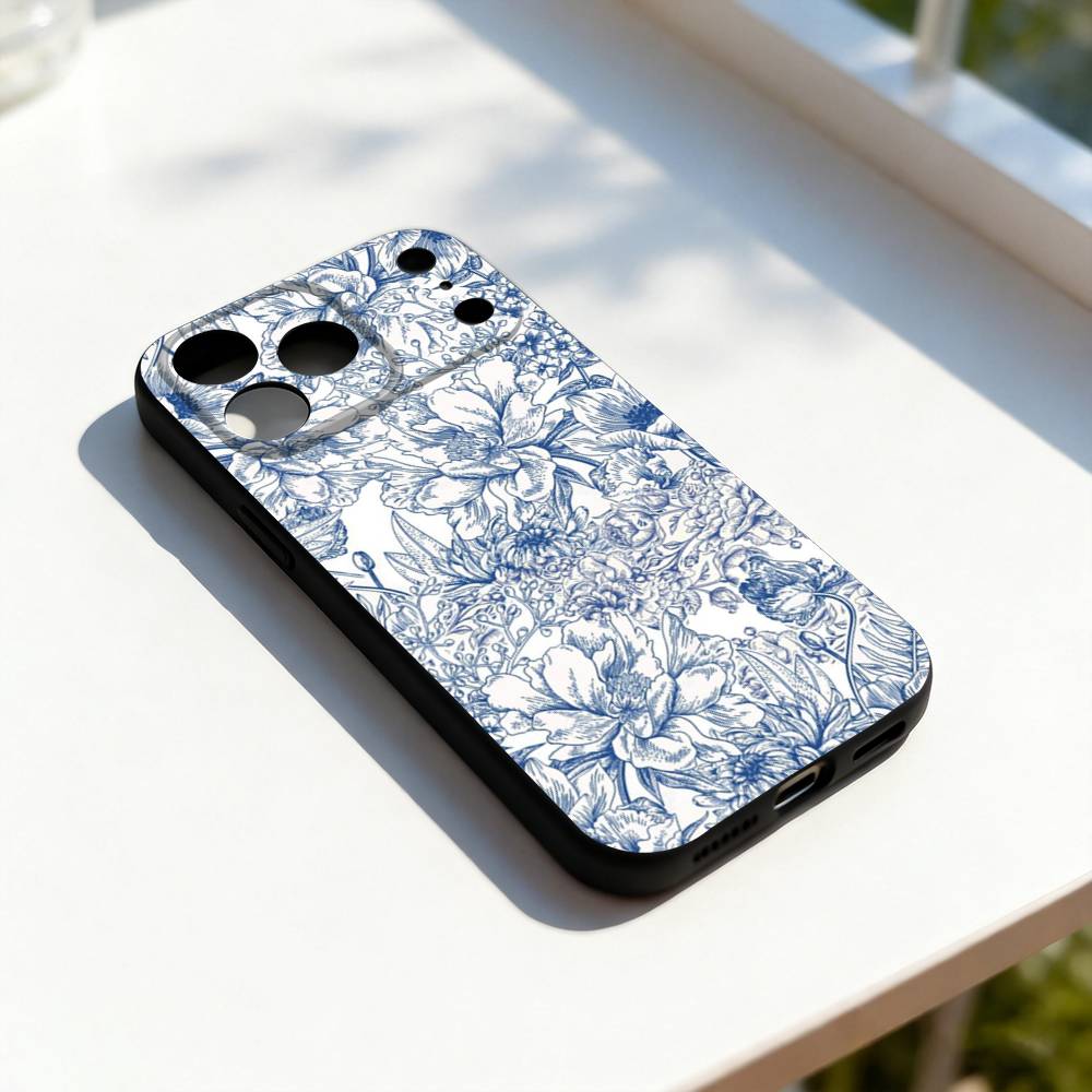 Blue White Porcelain Art For iPhone 17,16,15,14,13,12,11,Pro,Max,Plus,E,SE4,Air,Mini Black Soft Cover Phone Case