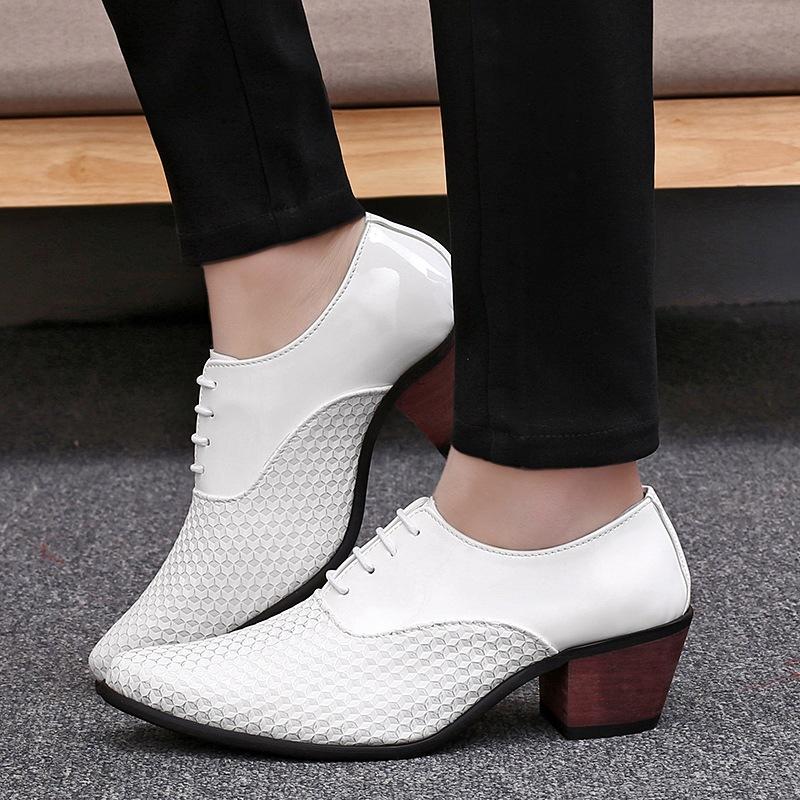 New Men White Formal Shoes High Heels Oxfords Soft Mocassin Homme Chaussure Height Increase Dress Driving Boat Shoes Gommino