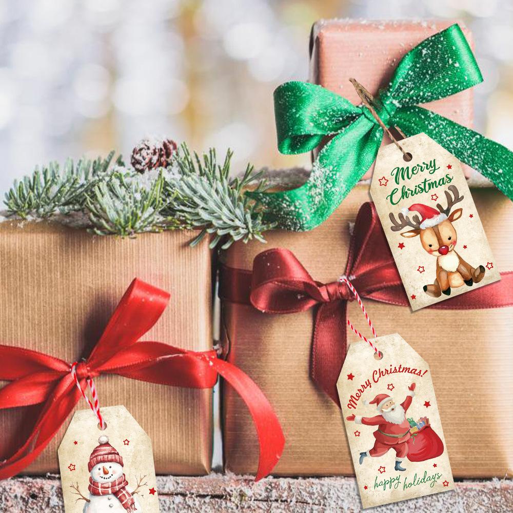 50pcs Vintage Christmas Gift Tags -Gingerbread, Snowman, Twine Rope for DIY Cards, Tree Decor, Holiday Home & Party Decorations