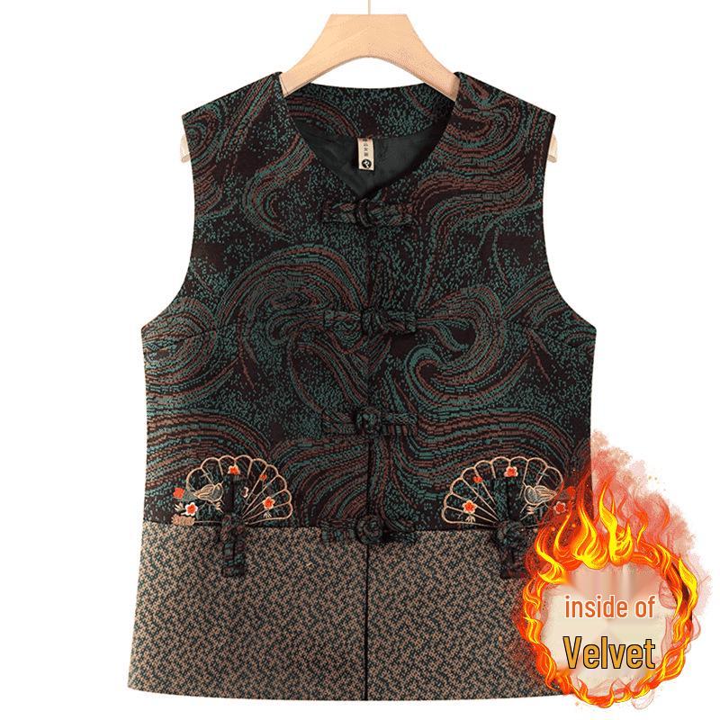 Embroidered Plus Size Padded Vest for Middle-aged Women