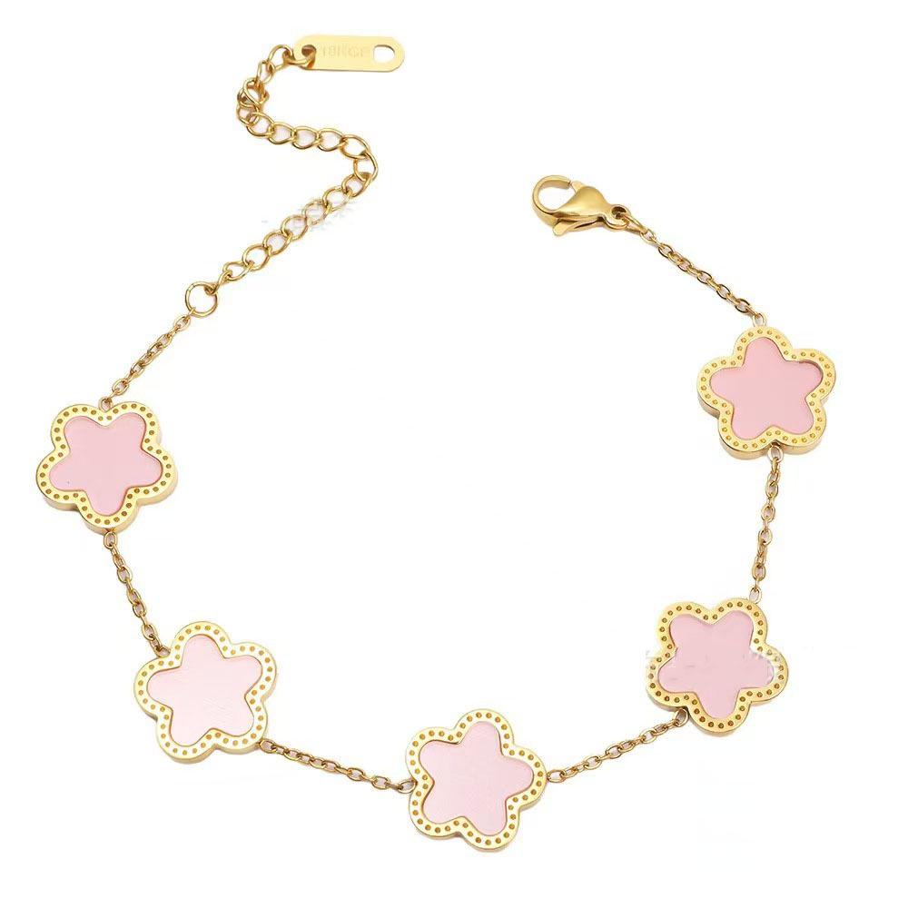 Stainless Steel 18K Gold Double-Sided Clover Flower Bracelet 