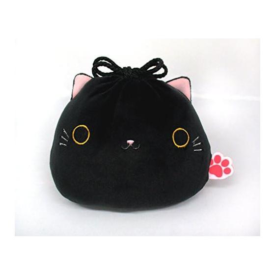Sanei Boeki Nekodango Mochi Drawstring Bag Black Plush Toy 17cm