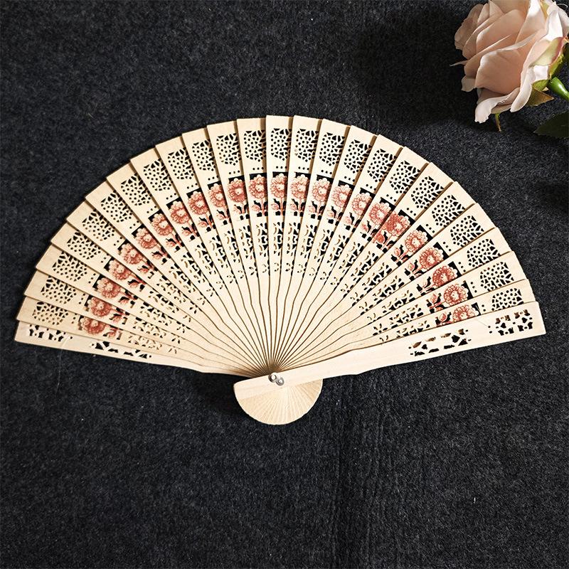 8 Inch Full Punch Incense Wood Folding Fan Sunflower Hollow Out Design Wedding Party Favor Chinese New Year Gift decoration