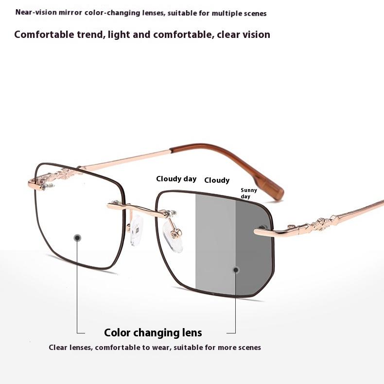 -1.25 -1.75 -2.25 -4.0Photochromic Myopia Glasses Frameless Lenses Anti Blue Light Non Prescription Flat Glasses Fashion Glasses