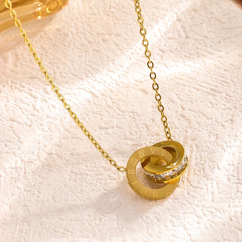 Women's Luxury Roman Numeral Double Ring Necklace Set