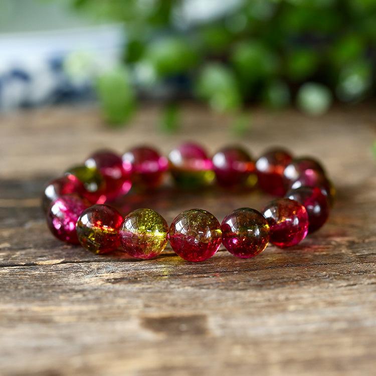 Natural Ice Watermelon Crystal Imitation Tourmaline Crystal Bracelet Tourmaline Bracelet for Women, Ladies' Jewelry Supply