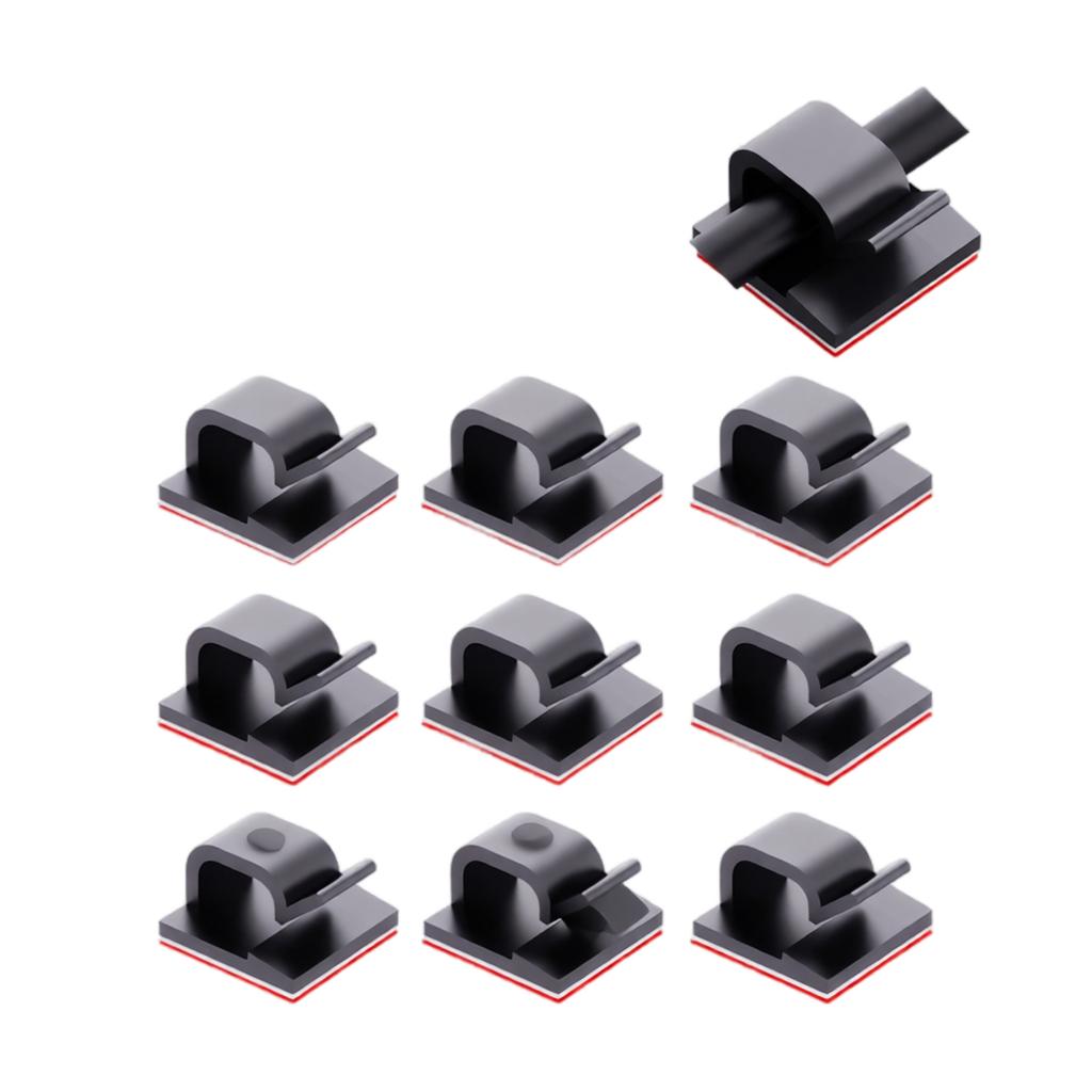 10-Pack Black Small Square Silicone Self-Adhesive Cable Set for Desk