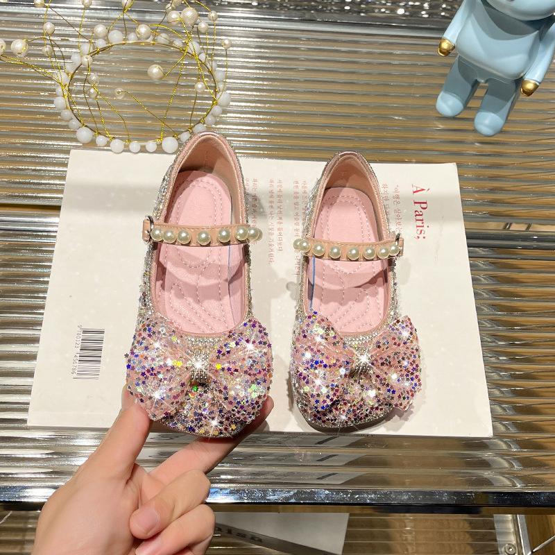 Children's crystal princess shoes spring and autumn children's versatile single shoes soft-soled baby leather shoes