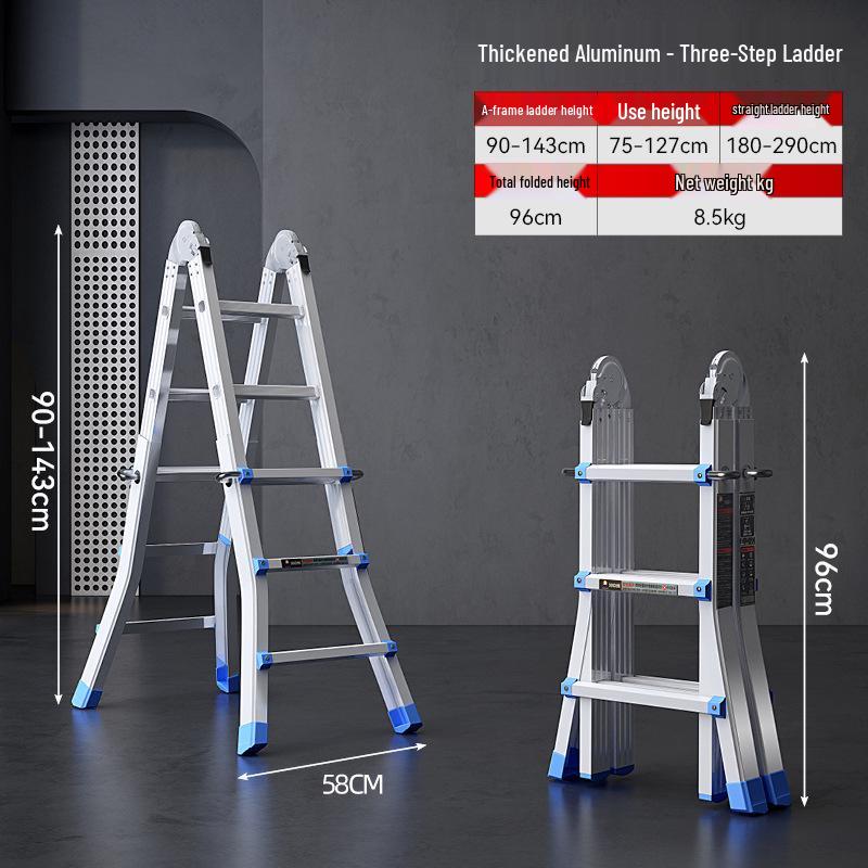 Customizable Aluminum Telescopic Folding Ladder - Household & Multi-purpose A-frame Portable Ladder.