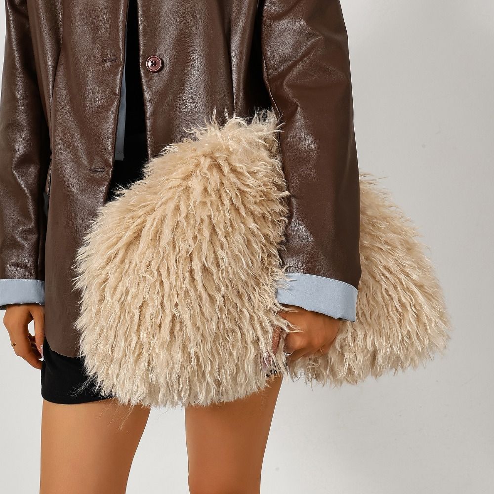 Portable Kiss Lock Clutch Bag Spicy Girl Fluffy Bag Retro Evening Bag Mobile Phone Bag