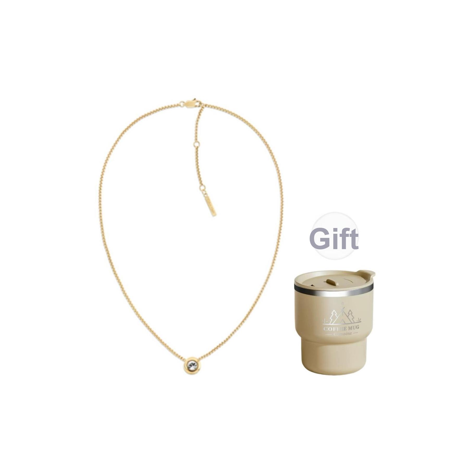 Calvin Klein Fashion Series Minimalist Elegant Stainless Steel/Artificial Crystal Necklace Women necklace Gold 35000770 Regular Box,F,Gold